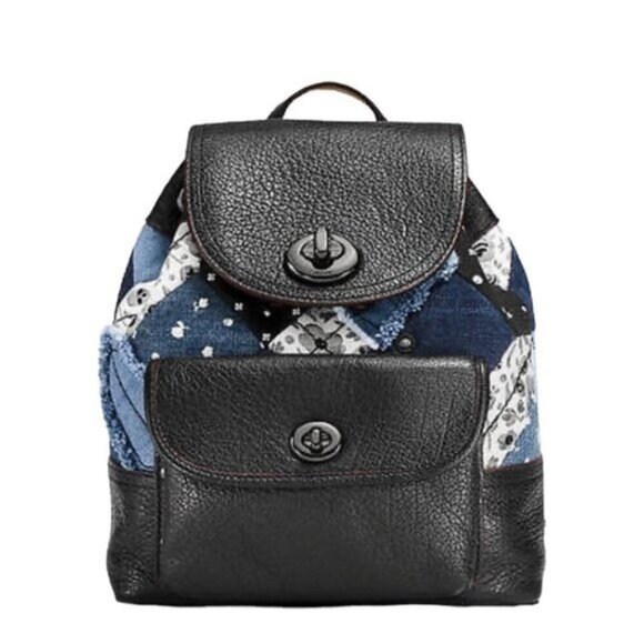 Coach Canyon Quilt Denim Patchwork Turnlock Rucksack Backpack - Picture 1 of 16
